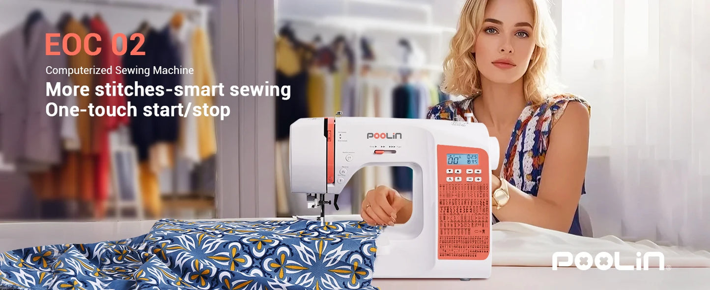 POOLIN EOC02 Computerized Sewing Machine, Heavy Duty Home Use with 200 Built-in Stitches & Portable Handle