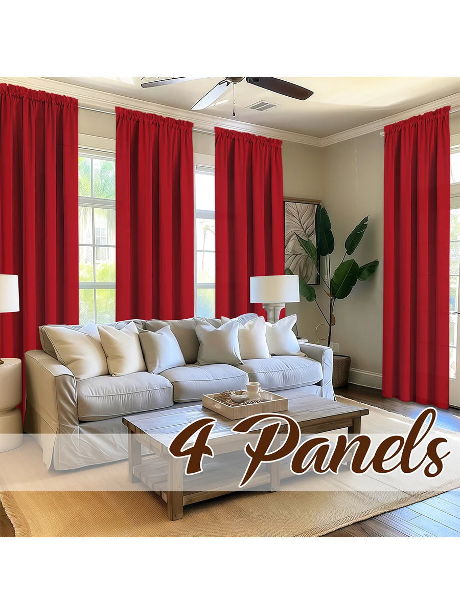 4 Panels Light Filtering Rod Pocke Soft Touch Curtains