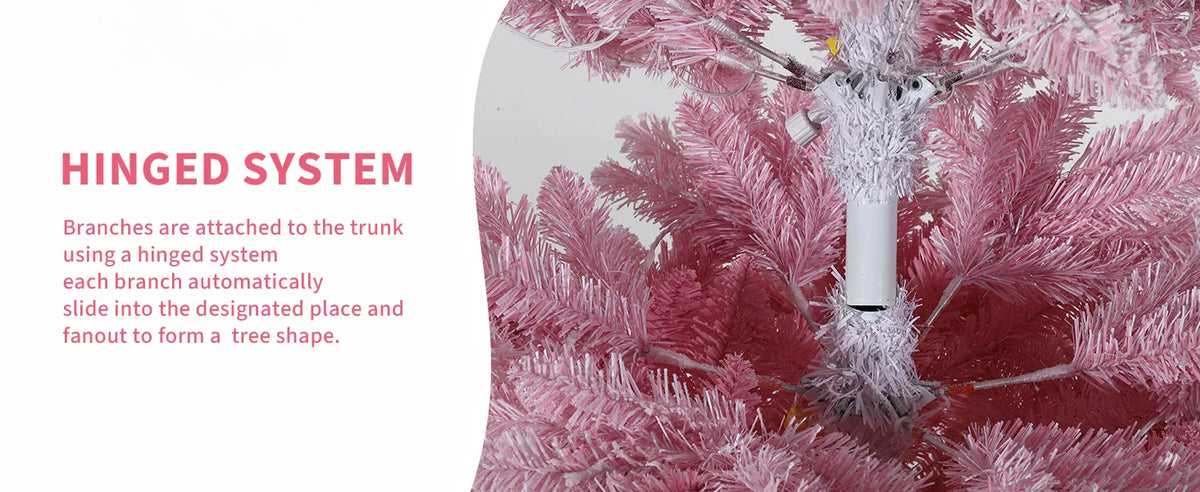 6ft or 7ft Pre-Lit Rose Gold Christmas Tree – Artificial Slim Pencil Tree with Realistic Branch Tips