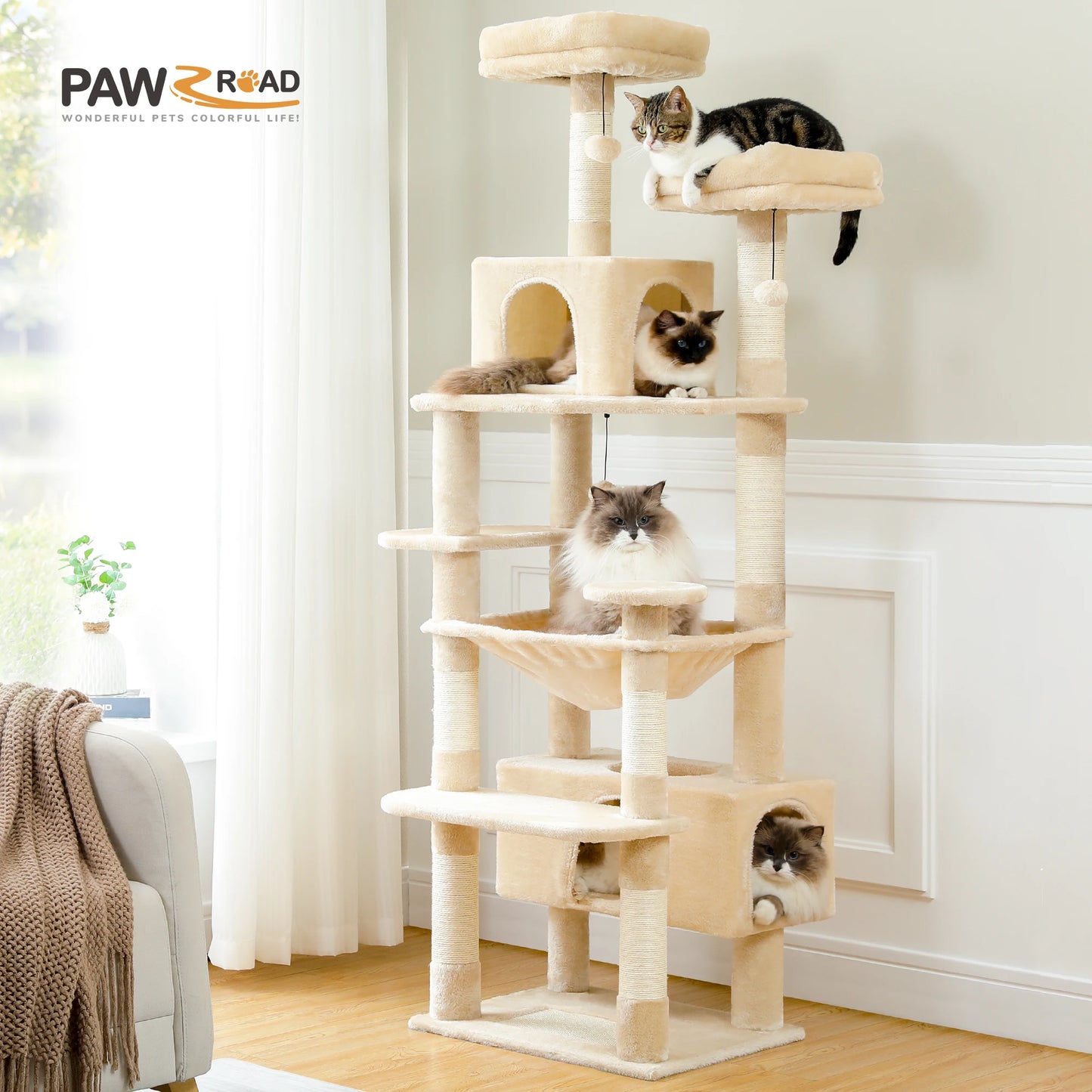 Multi-Level Cat Tower with Scratching Posts, Hammock and Cat Condo