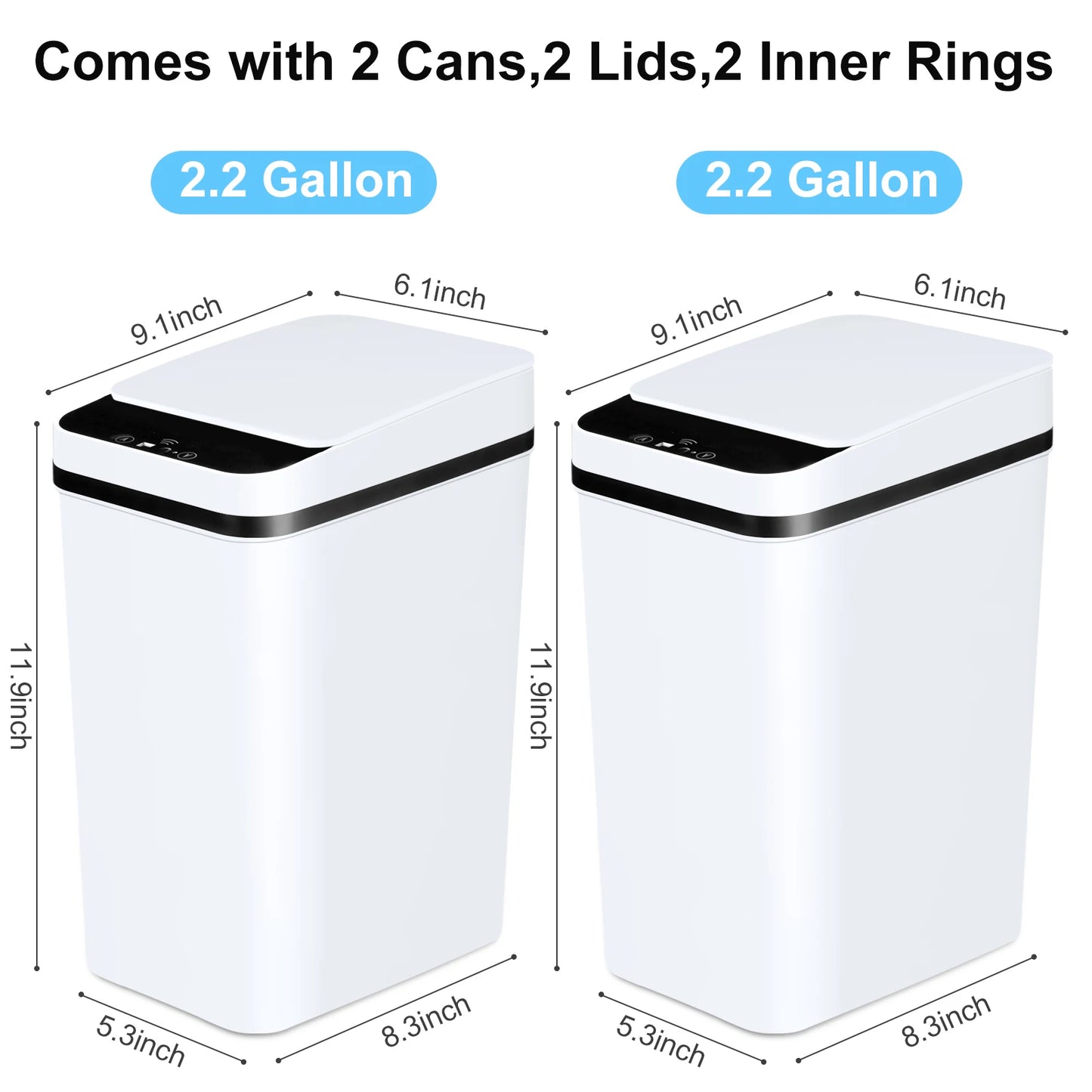 2 Pack 12 Liter Automatic Trash Cans Slim Design with Lid