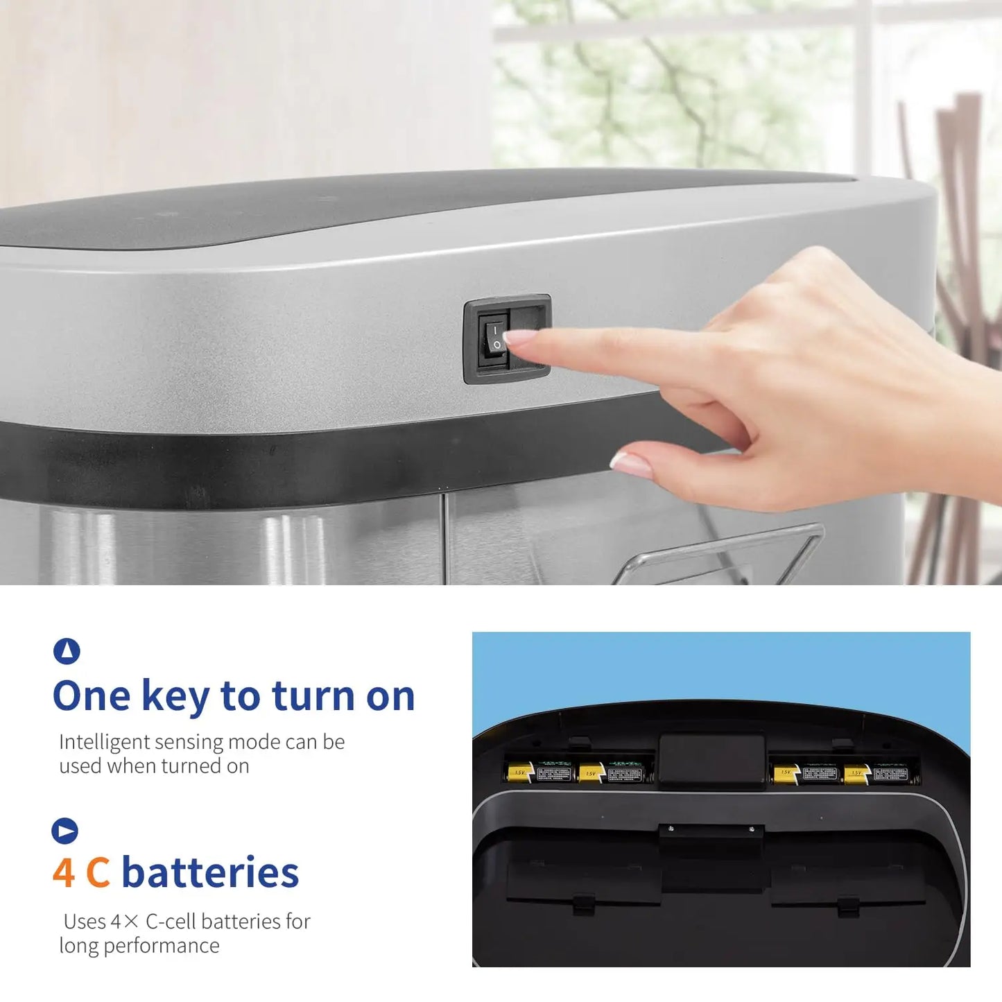 Automatic Touchless 13-Gallon Stainless Steel Trash Can with Odor Control