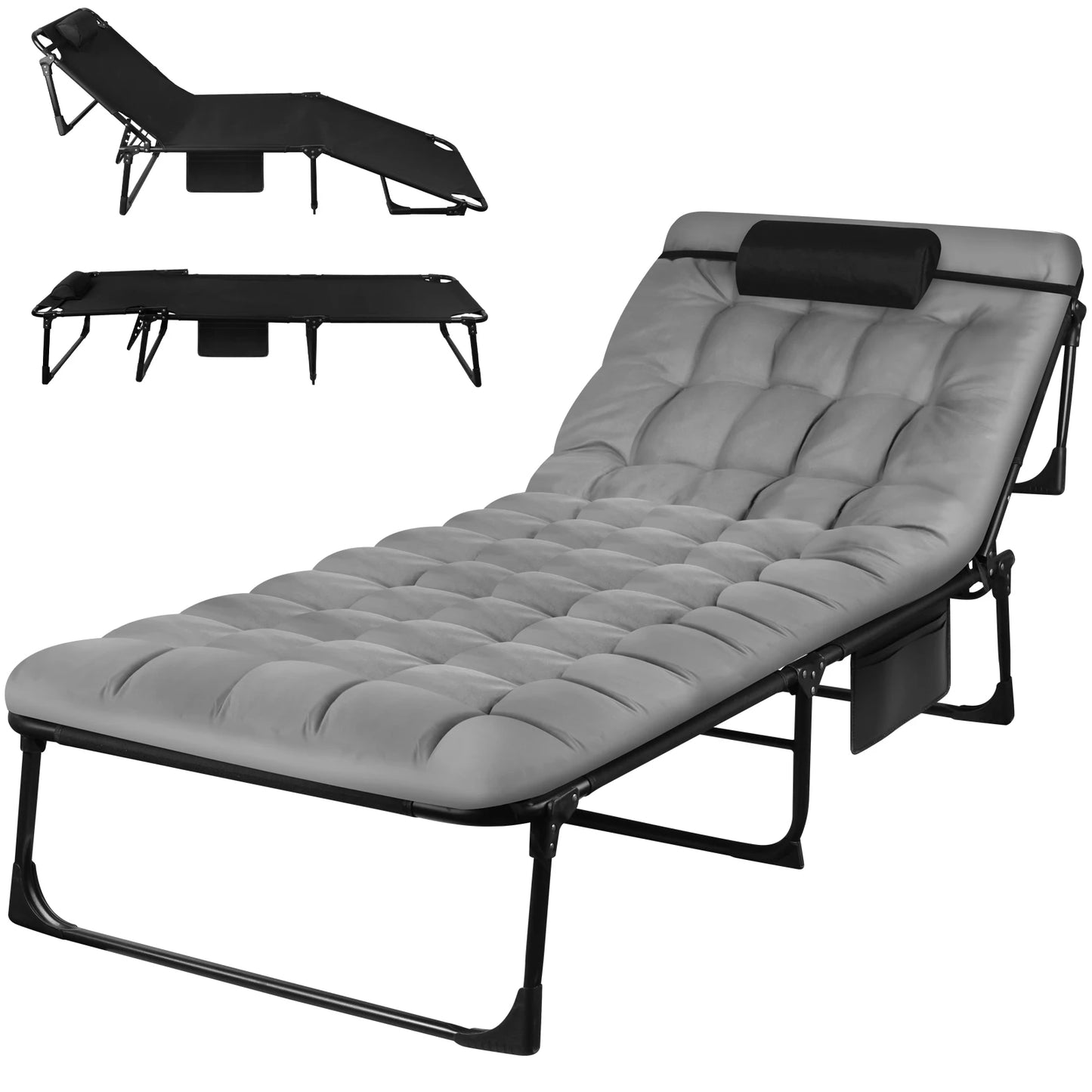 3 Position Portable Folding Camping Cot With Pillow 26.7 Inches Wide 74 Inches Long