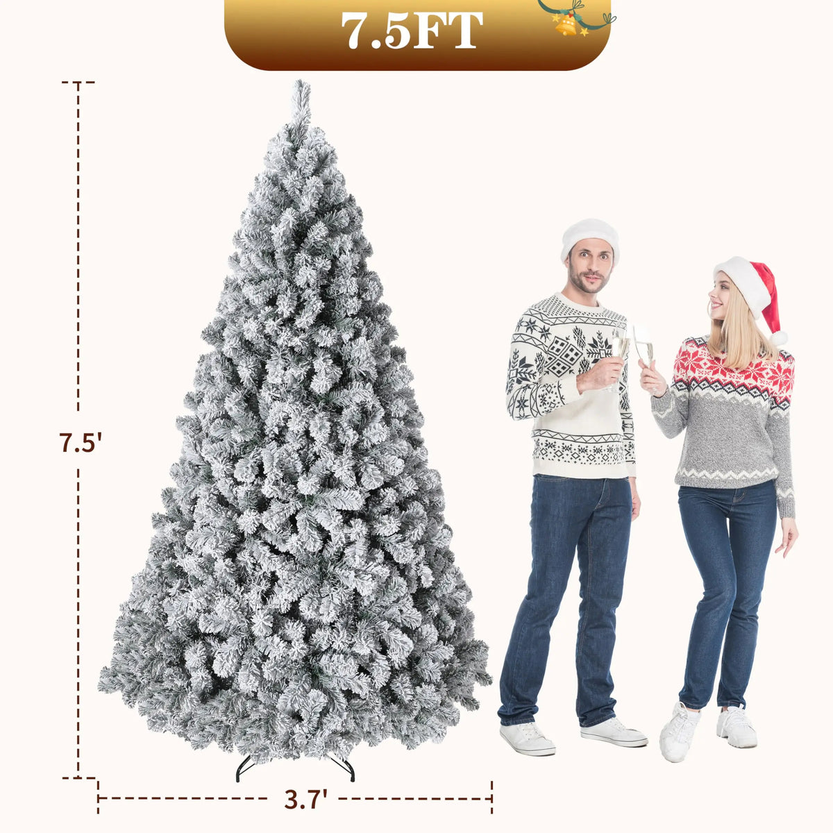 6FT Or 7.5FT Flocked Artificial Christmas Tree with Snowy Warm White LED Lights