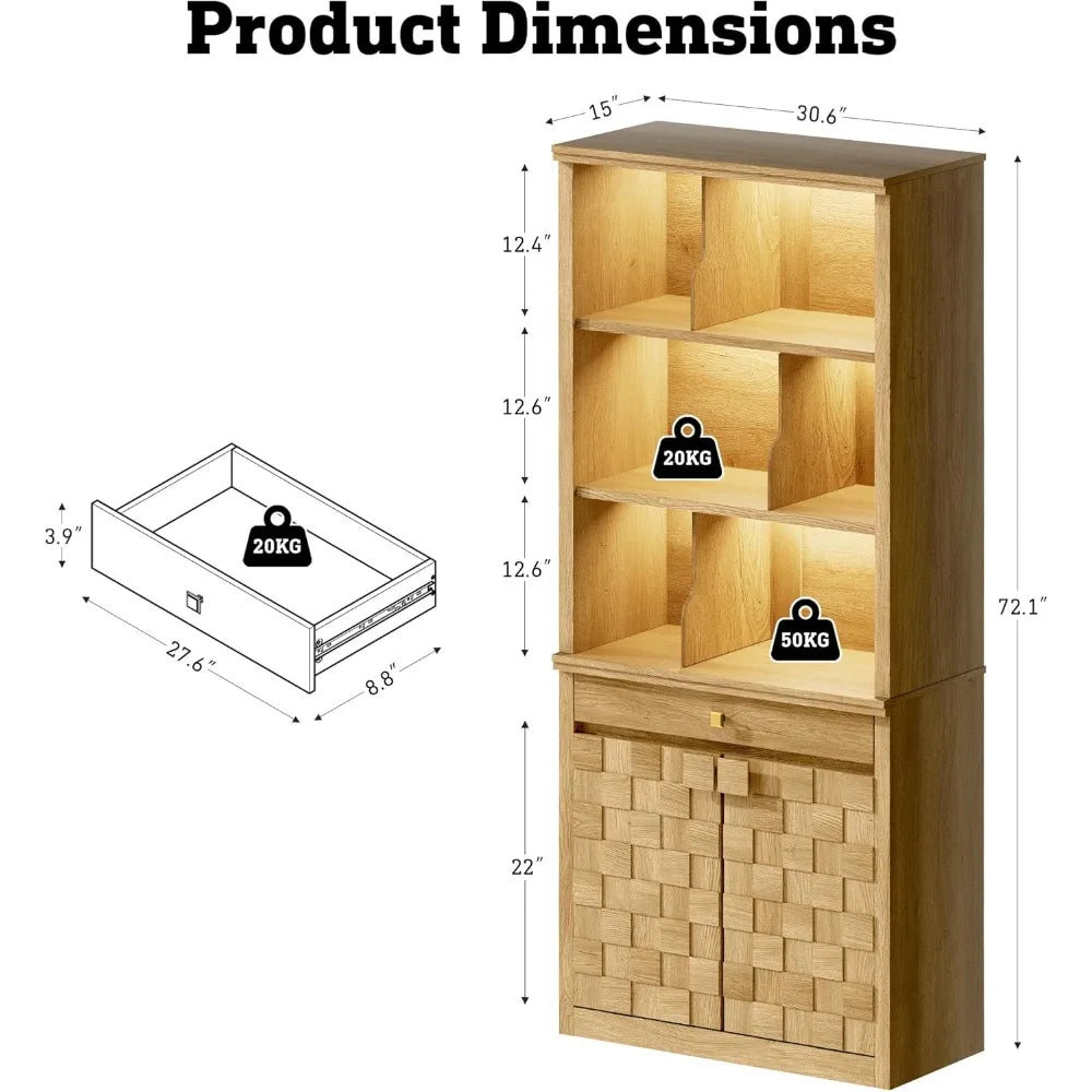 72.2" Fluted Bookcase with LED Light