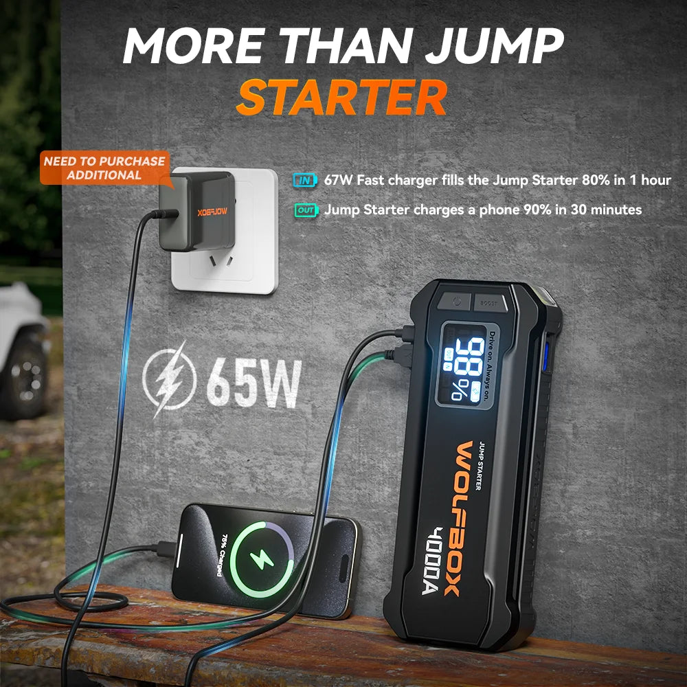 WOLFBOX JS24 4000A Portable Jump Starter Battery Pack Power Bank