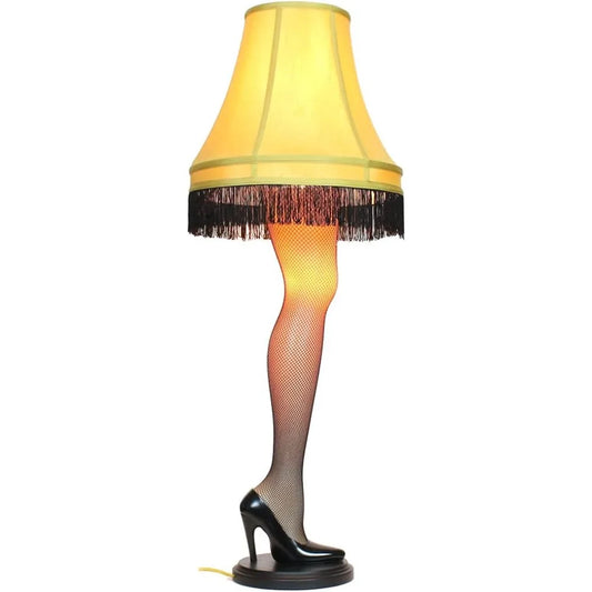 45" Christmas Leg Lamp Leg is plastic with a wood base and the shade is 100% polyester.