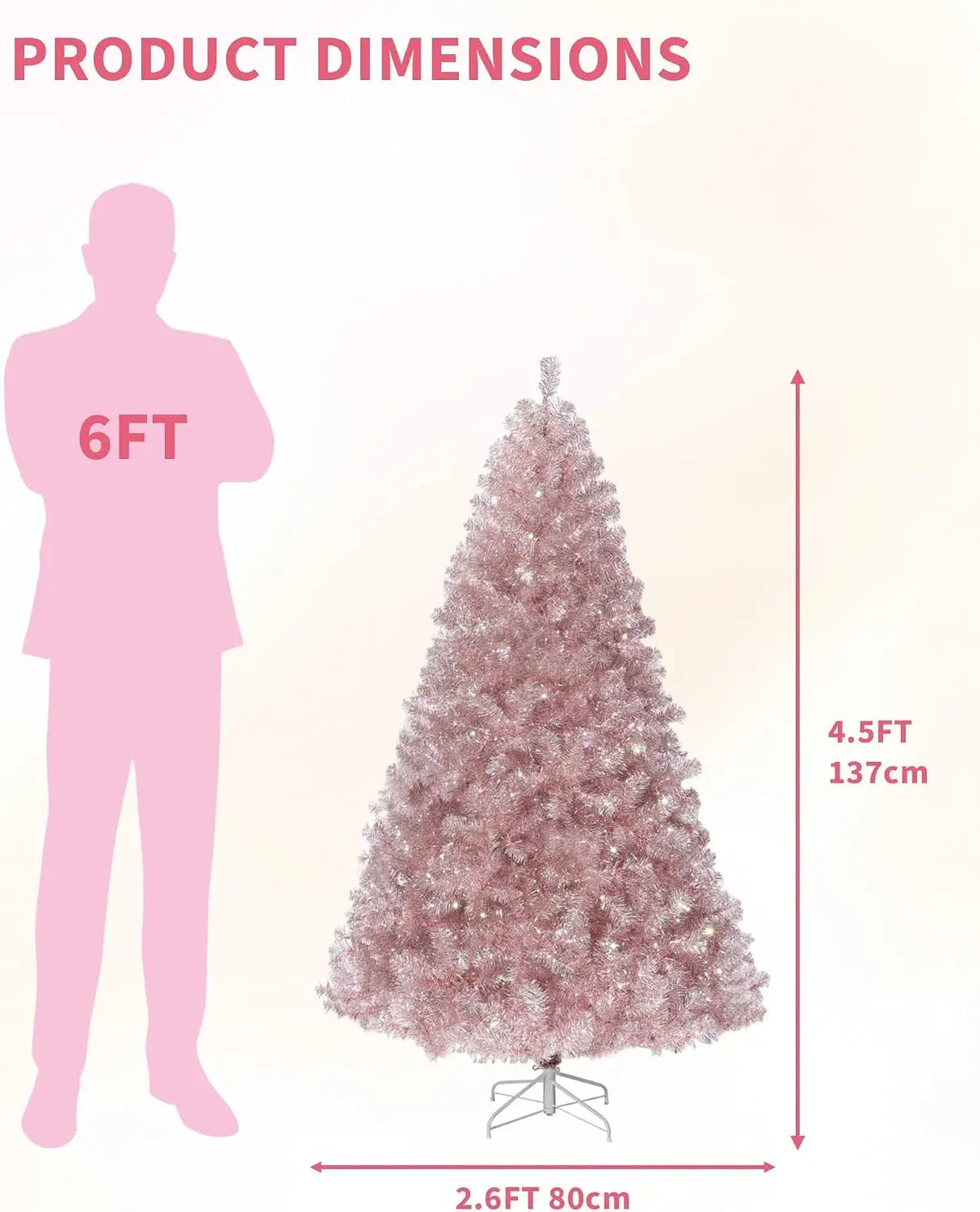 6ft or 7ft Pre-Lit Rose Gold Christmas Tree – Artificial Slim Pencil Tree with Realistic Branch Tips
