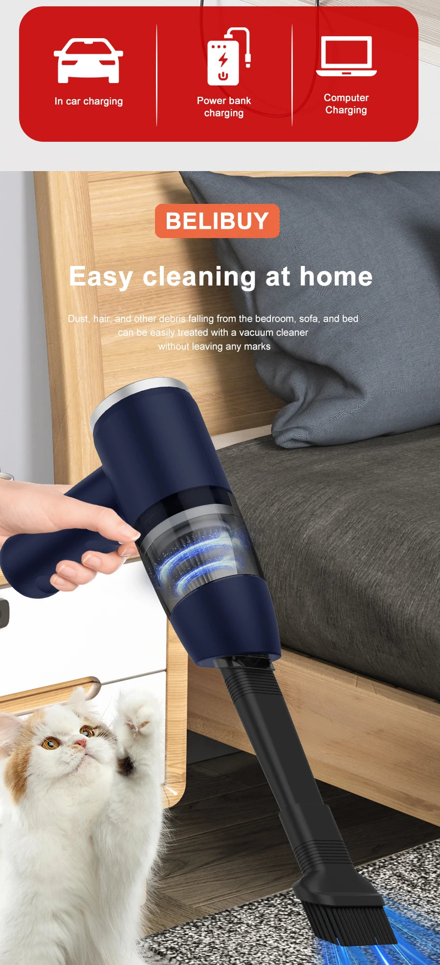 BELIBUY High Power Portable Vacuum Cleaner