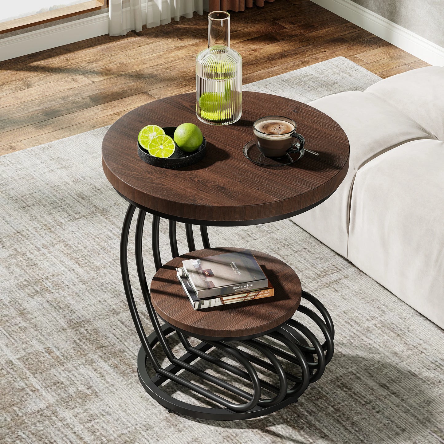 Tribesigns Gold Round End Table: 2 Tiers Faux Marble