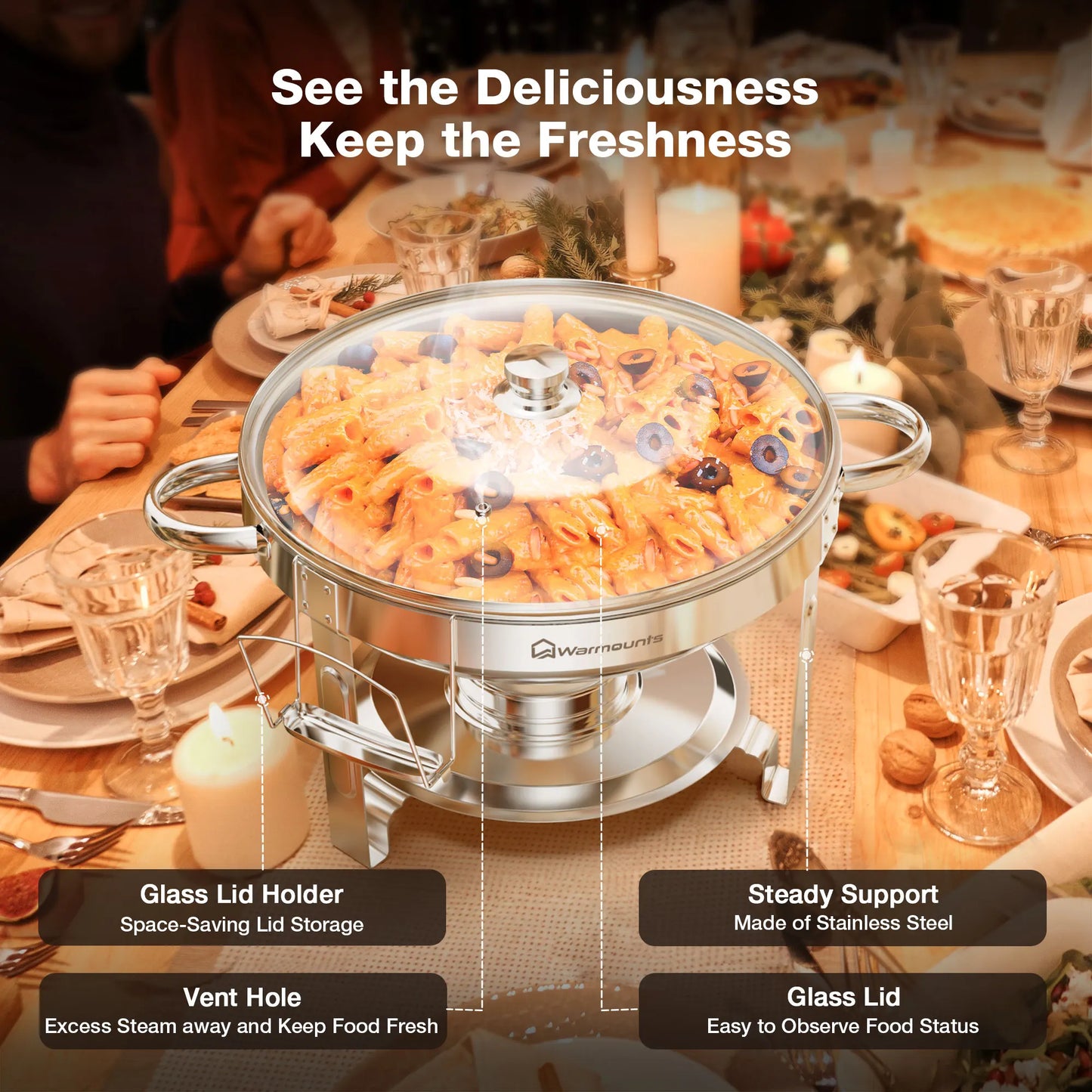 4 Pack 5QT Stainless Steel Chafing Dishes for Buffet