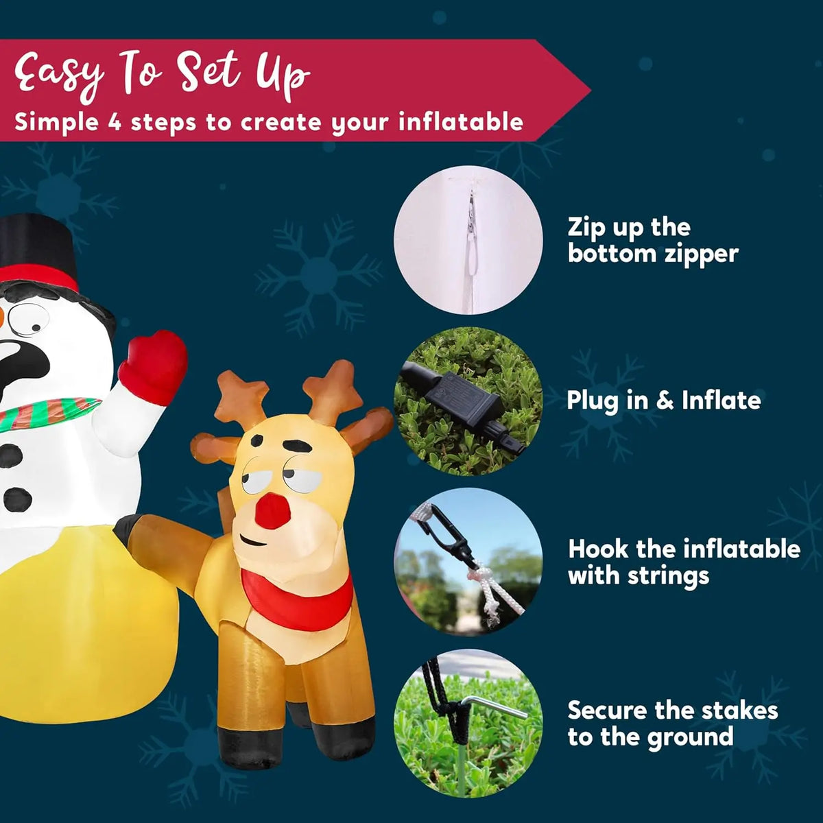 6.6 FT Long Christmas Inflatable Decoration Reindeer Peeing on Snowman with Build-in LED