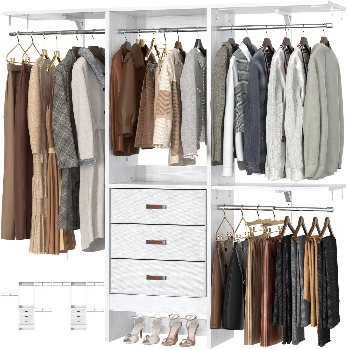 5FT Small Closet System with Drawers and Adjustable Shelves