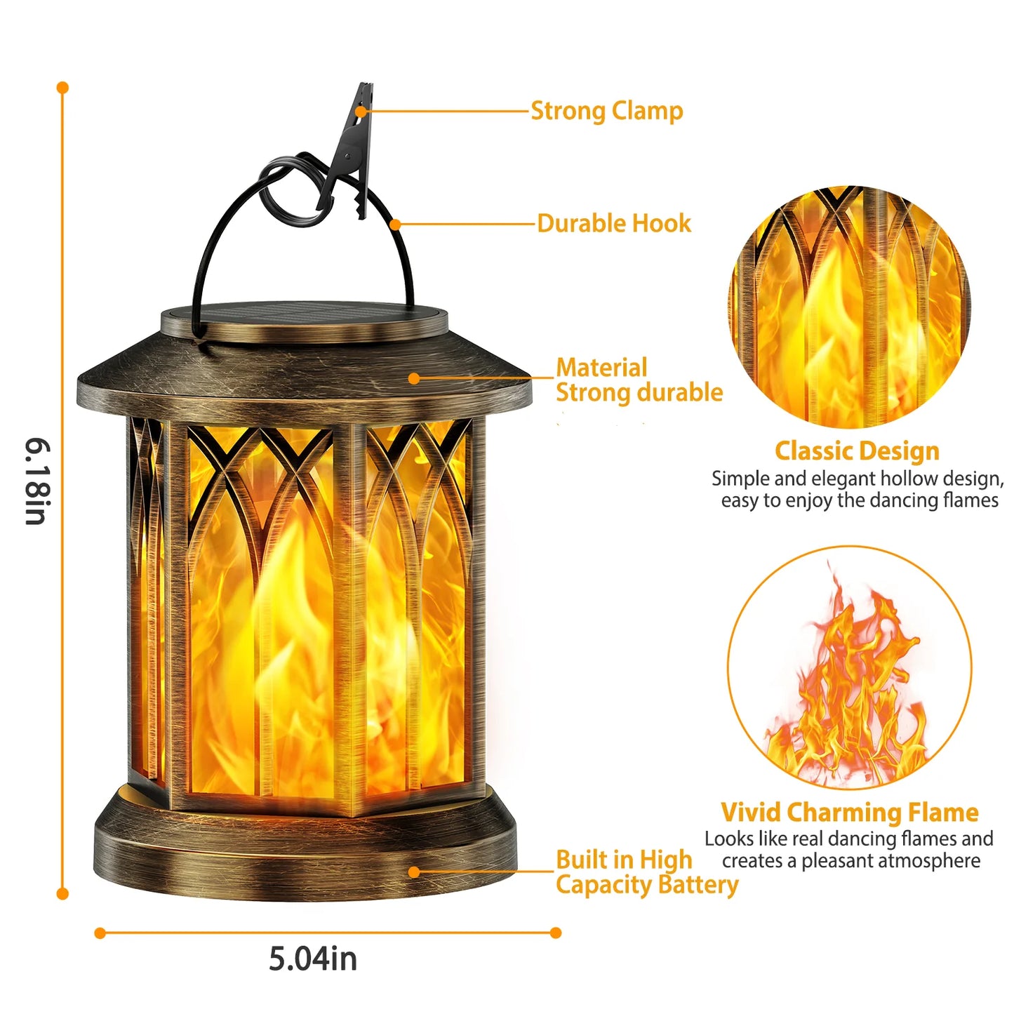 2 Pack Flickering Flame Solar Lanterns for Garden and Patio