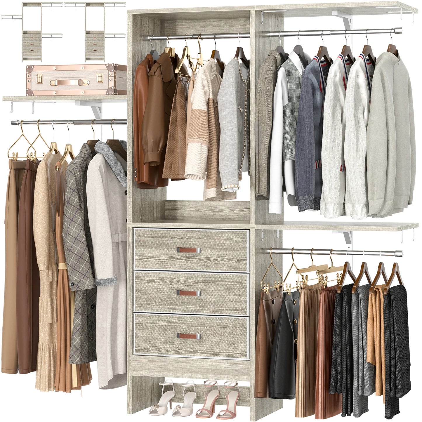 5FT Small Closet System with Drawers and Adjustable Shelves