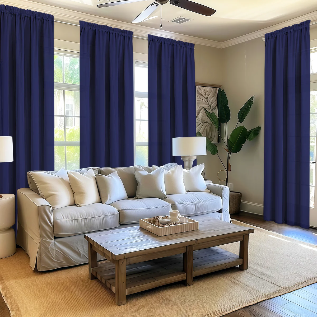 4 Panels Light Filtering Rod Pocke Soft Touch Curtains
