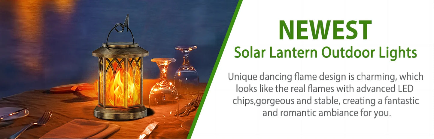 2 Pack Flickering Flame Solar Lanterns for Garden and Patio