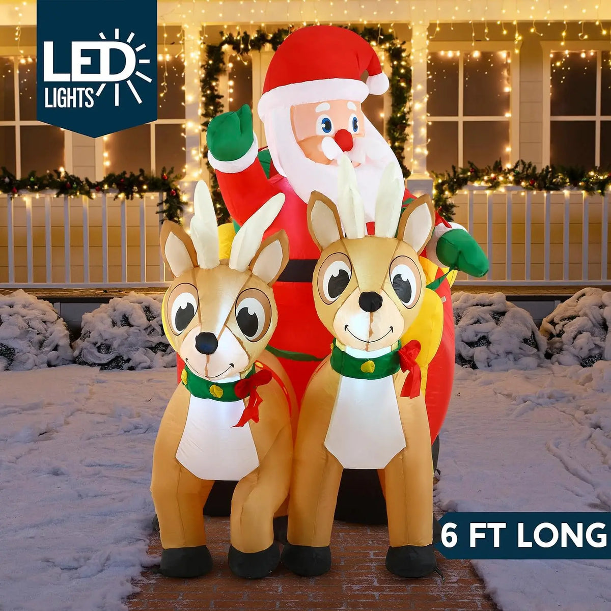 6.6 FT Long Christmas Inflatable Decoration Reindeer Peeing on Snowman with Build-in LED