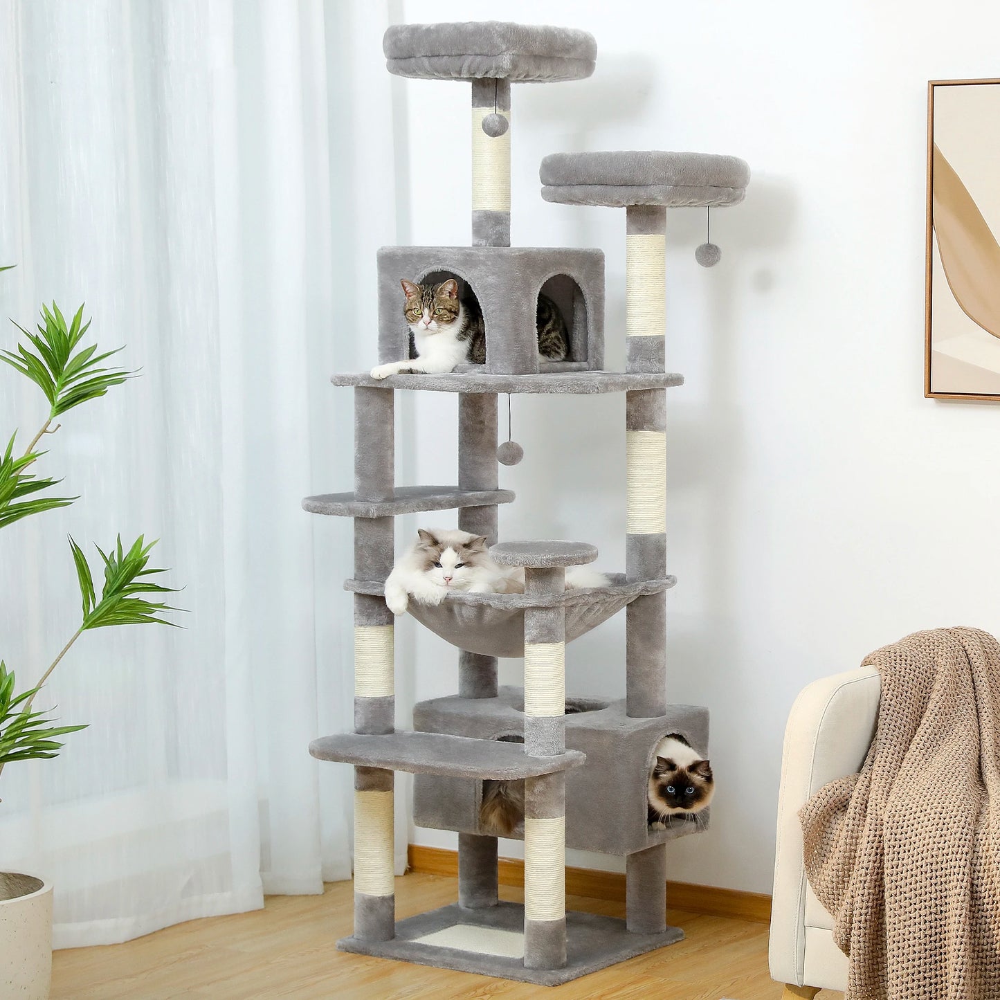 Multi-Level Cat Tower with Scratching Posts, Hammock and Cat Condo