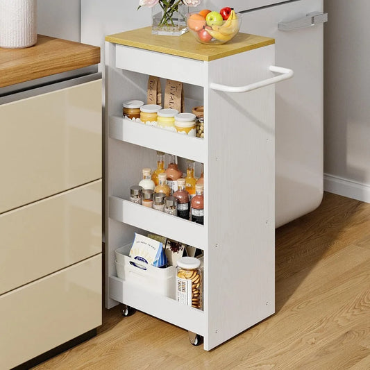 4-Tier Slim Rolling Cart with Drawers & Wheels for Small Spaces
