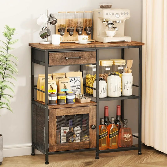 Farmhouse Coffee Bar with Drawers For Small Space