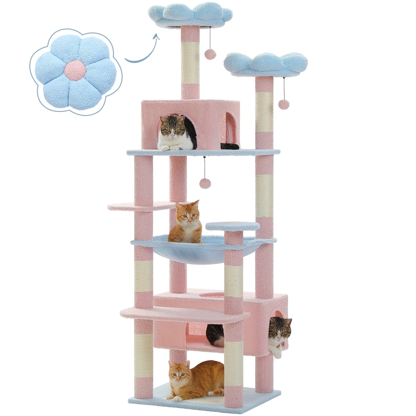 Multi-Level Cat Tower with Scratching Posts, Hammock and Cat Condo