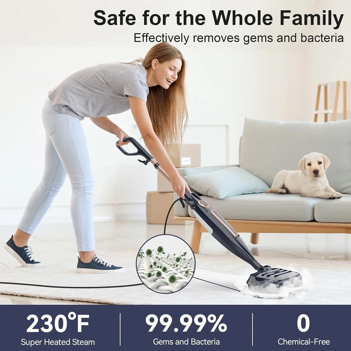 1300W Steam Mop Cleaner with Rotating Mop Pad