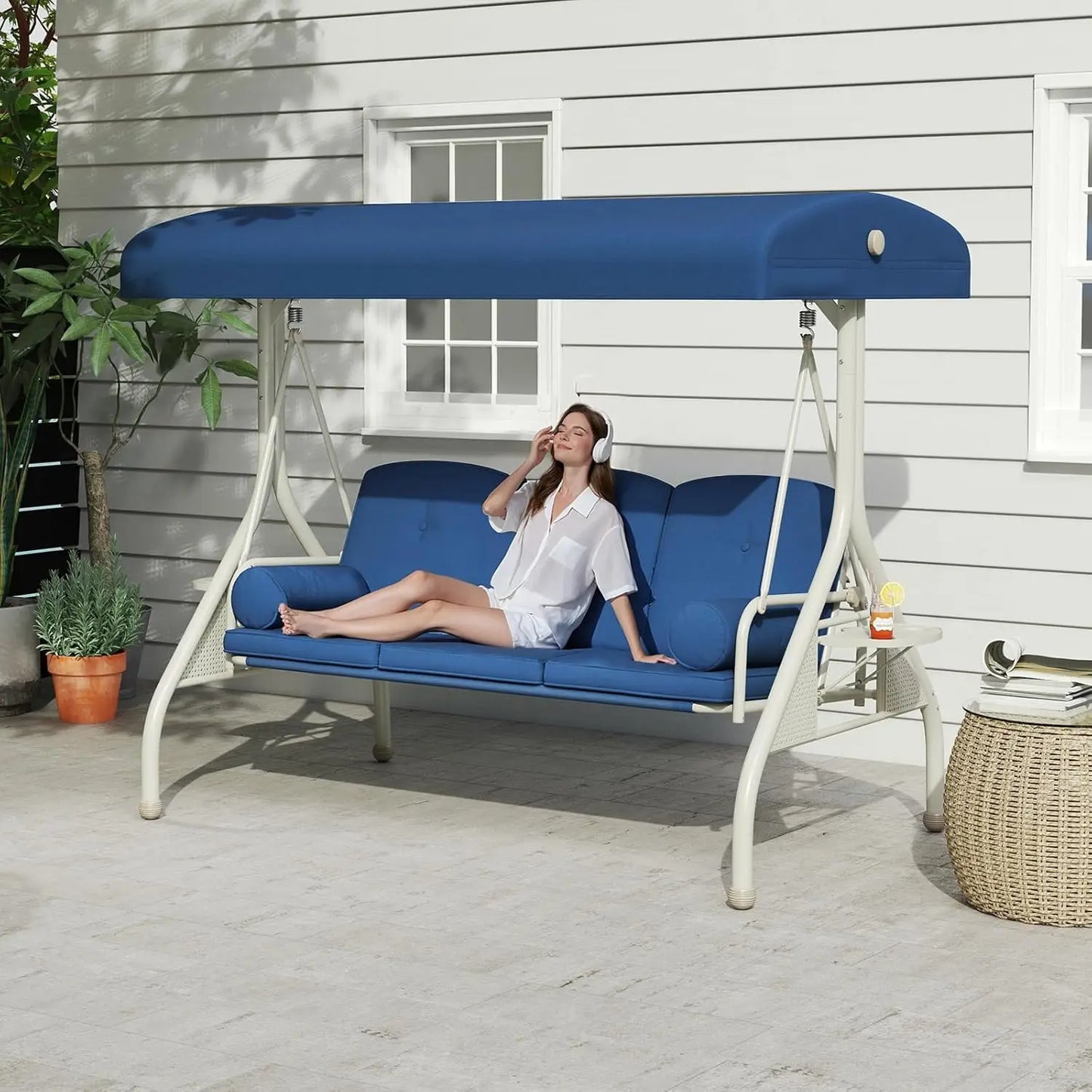 3 Person Patio Swing with Canopy And Stand
