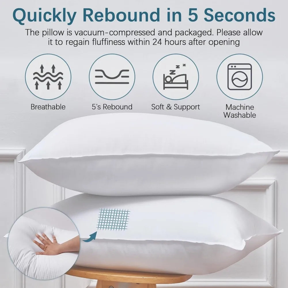 Set of 4 Queen Size Grid Hotel Bed Pillows