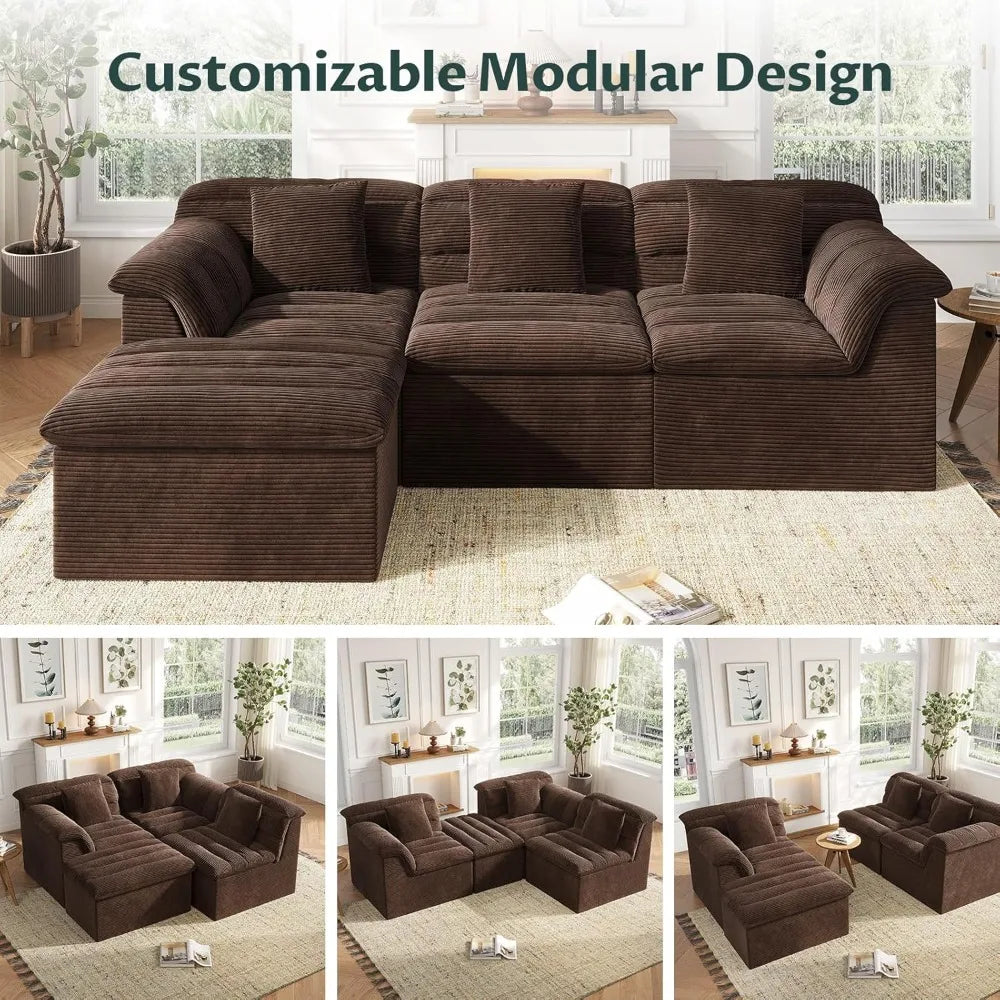 Modular Cloud 112 Inch Sectional Couch with Ottoman