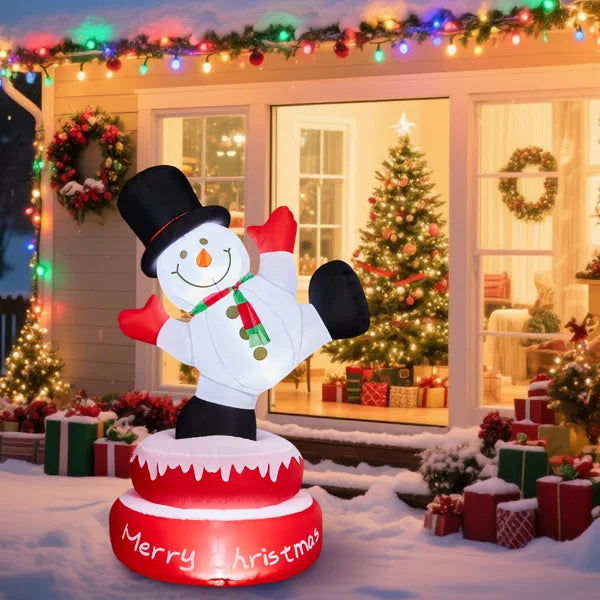 4.8 FT Rotating Inflatable Snowman Decoration with 3 Built-in LED Lights