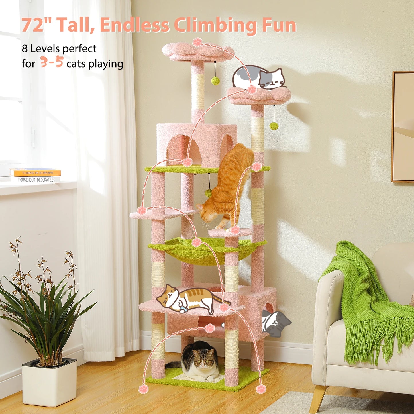 Multi-Level Cat Tower with Scratching Posts, Hammock and Cat Condo