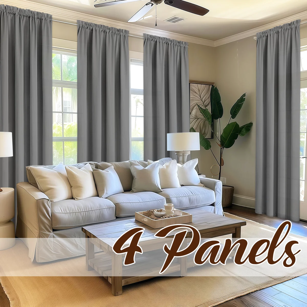 4 Panels Light Filtering Rod Pocke Soft Touch Curtains