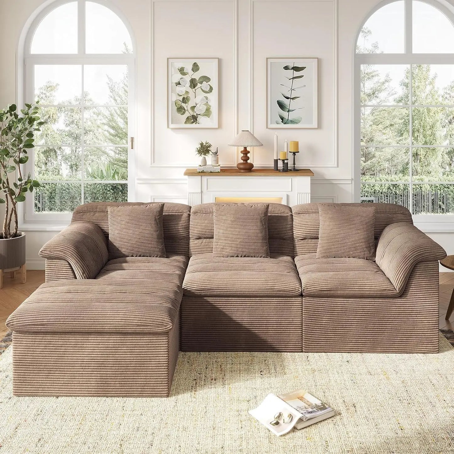 Modular Cloud 112 Inch Sectional Couch with Ottoman