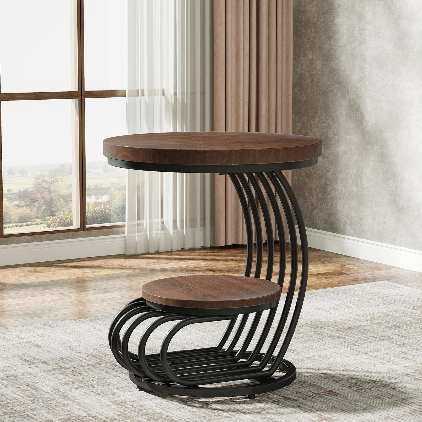 Tribesigns Gold Round End Table: 2 Tiers Faux Marble