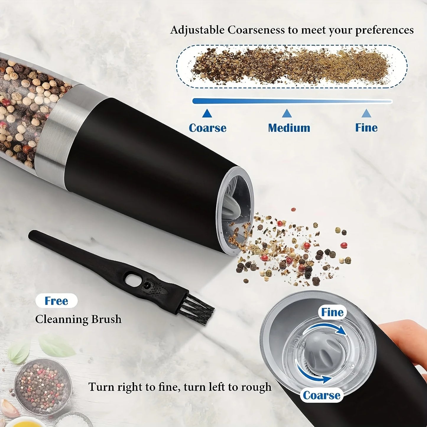 2-piece Battery Powered Grinder for Salt and Pepper