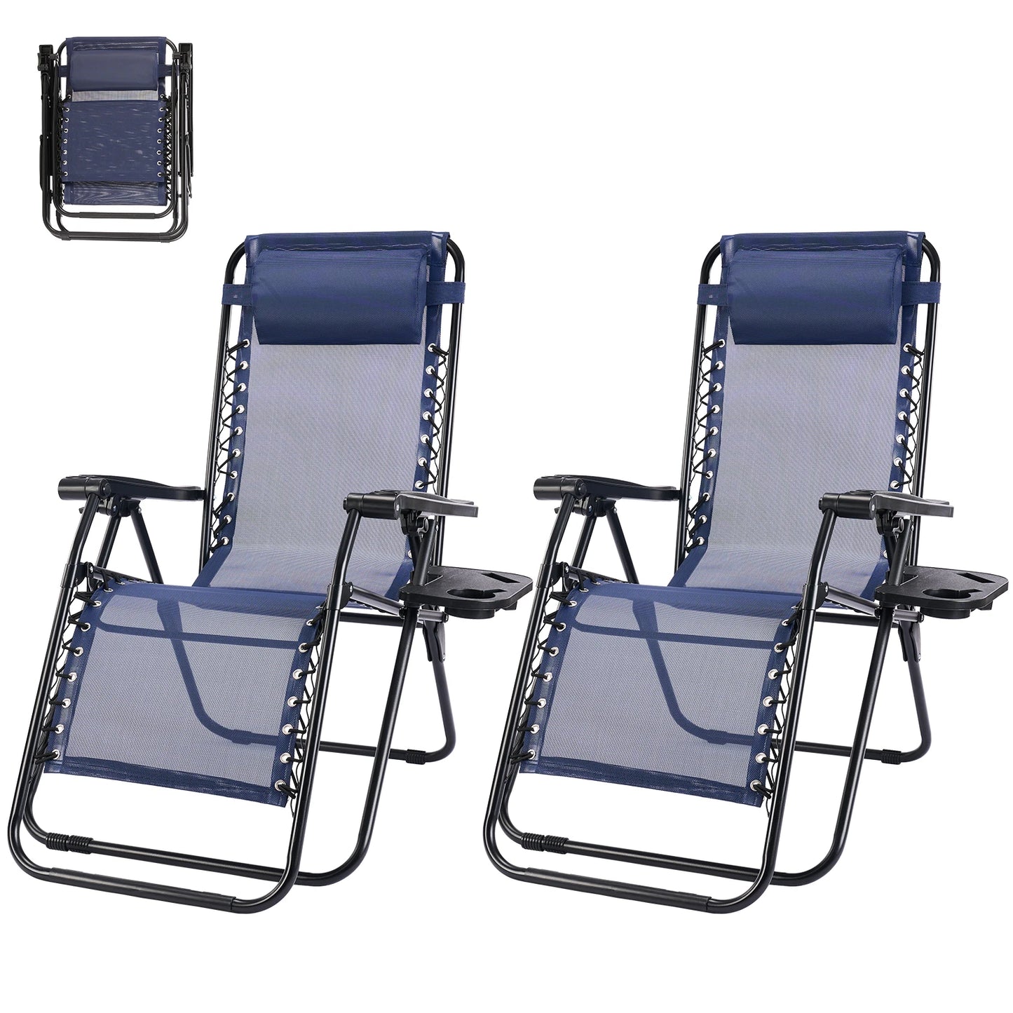 Set of 2 MCQ Outdoor Zero Gravity Chairs with Cup Holder and Adjustable Pillow