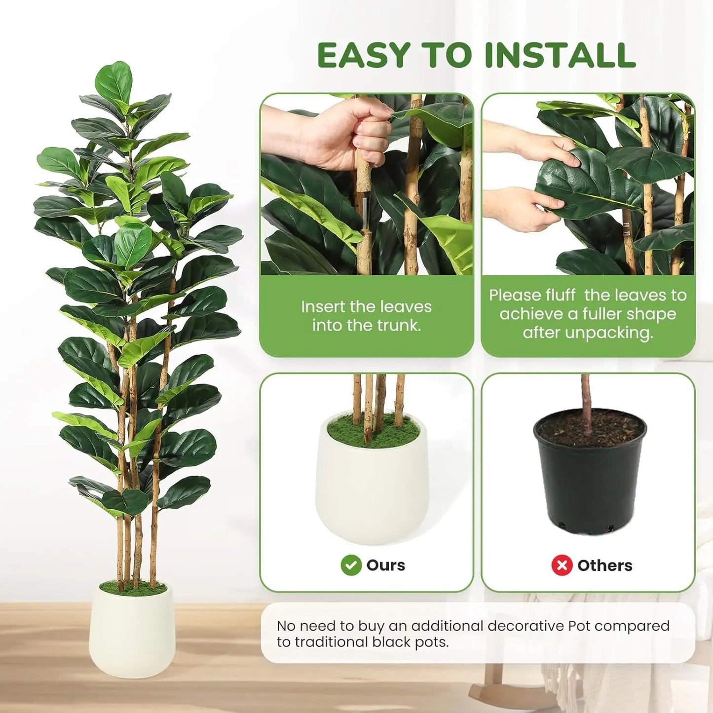 5 or 7FT Artificial Fiddle Leaf Fig Tree with Pot