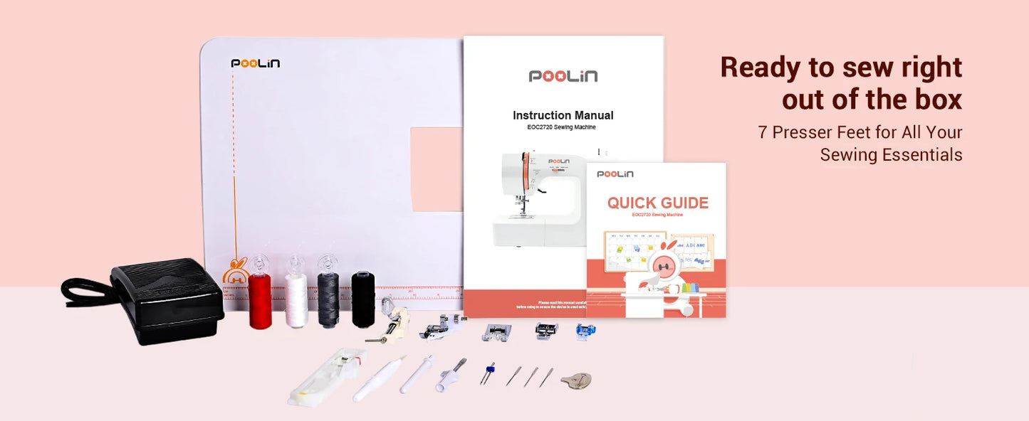 POOLIN EOC02 Computerized Sewing Machine, Heavy Duty Home Use with 200 Built-in Stitches & Portable Handle