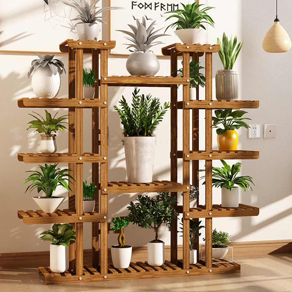 11 Tiered Wooden Indoor Outdoor Plant Stand