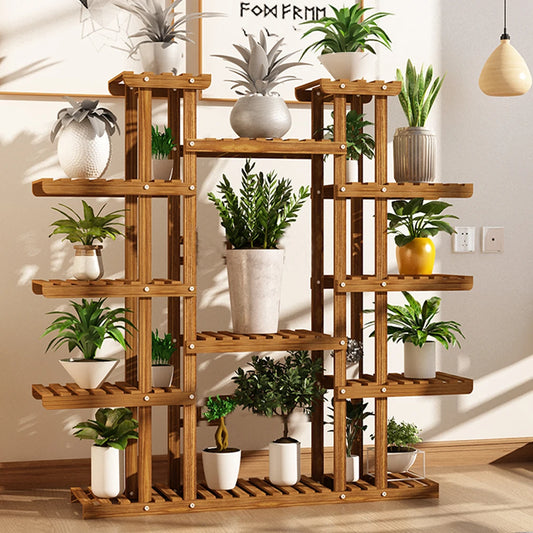 11 Tiered Wooden Indoor Outdoor Plant Stand