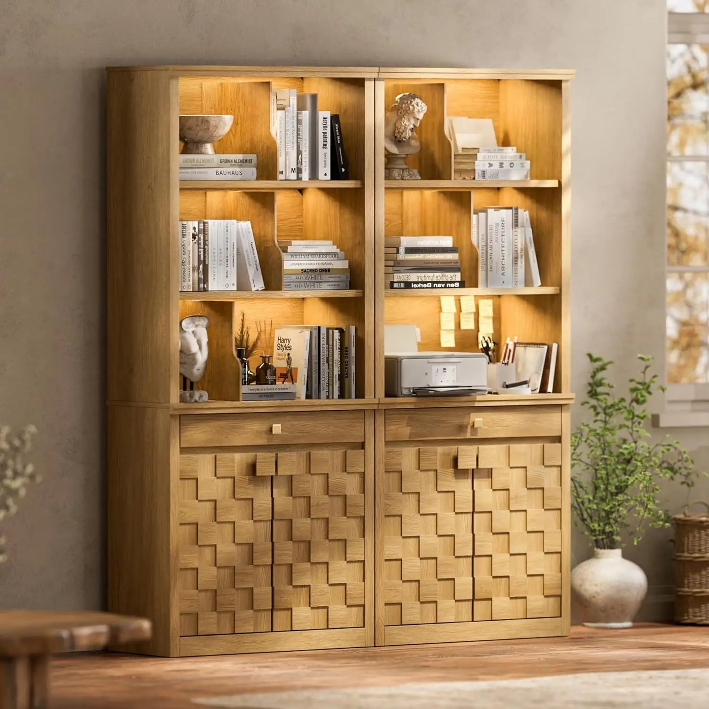 72.2" Fluted Bookcase with LED Light