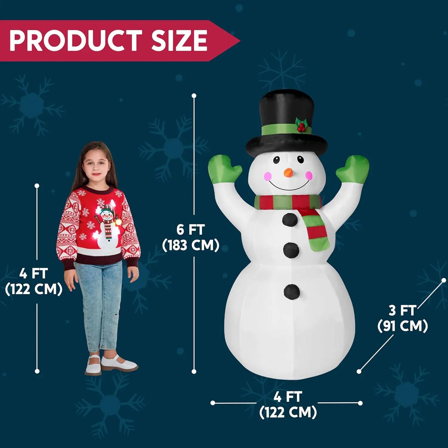 6 FT Tall Christmas Inflatable Snowman with Built-in LEDs