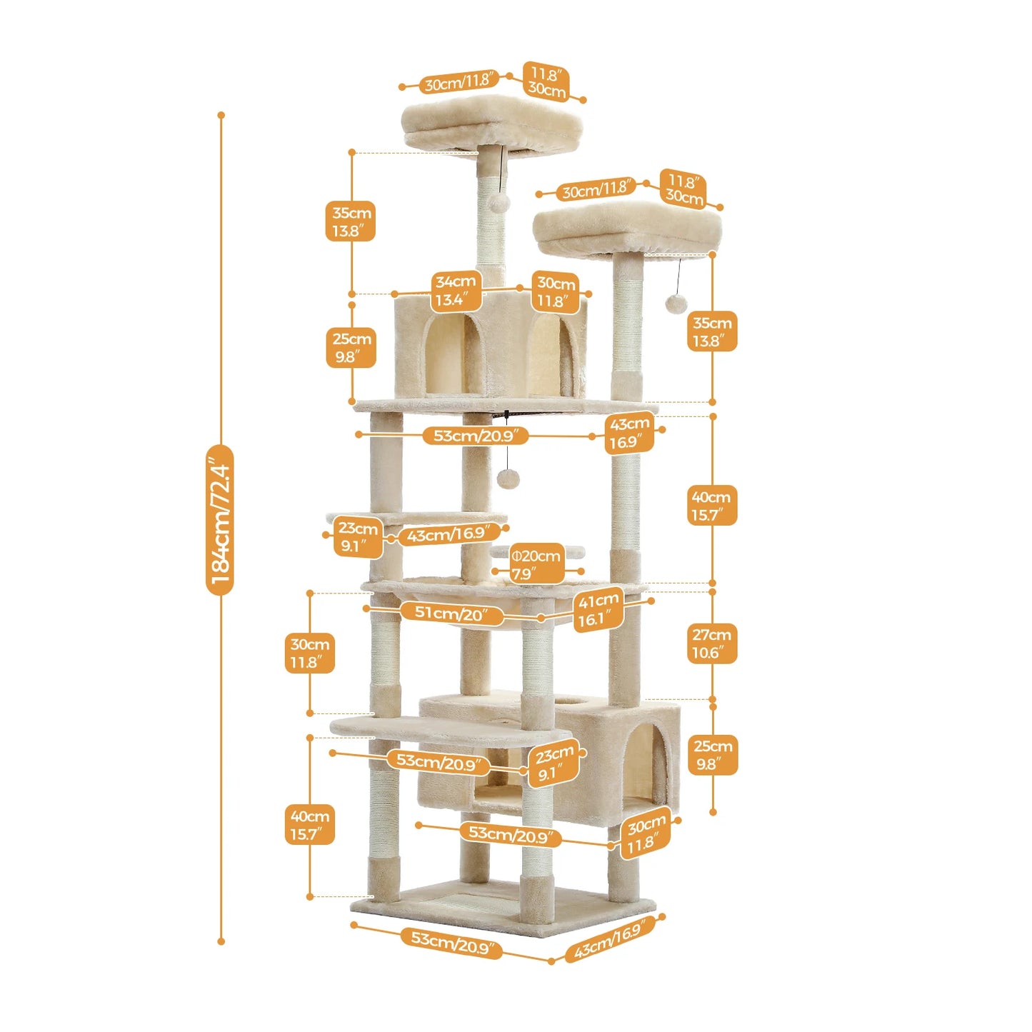 Multi-Level Cat Tower with Scratching Posts, Hammock and Cat Condo