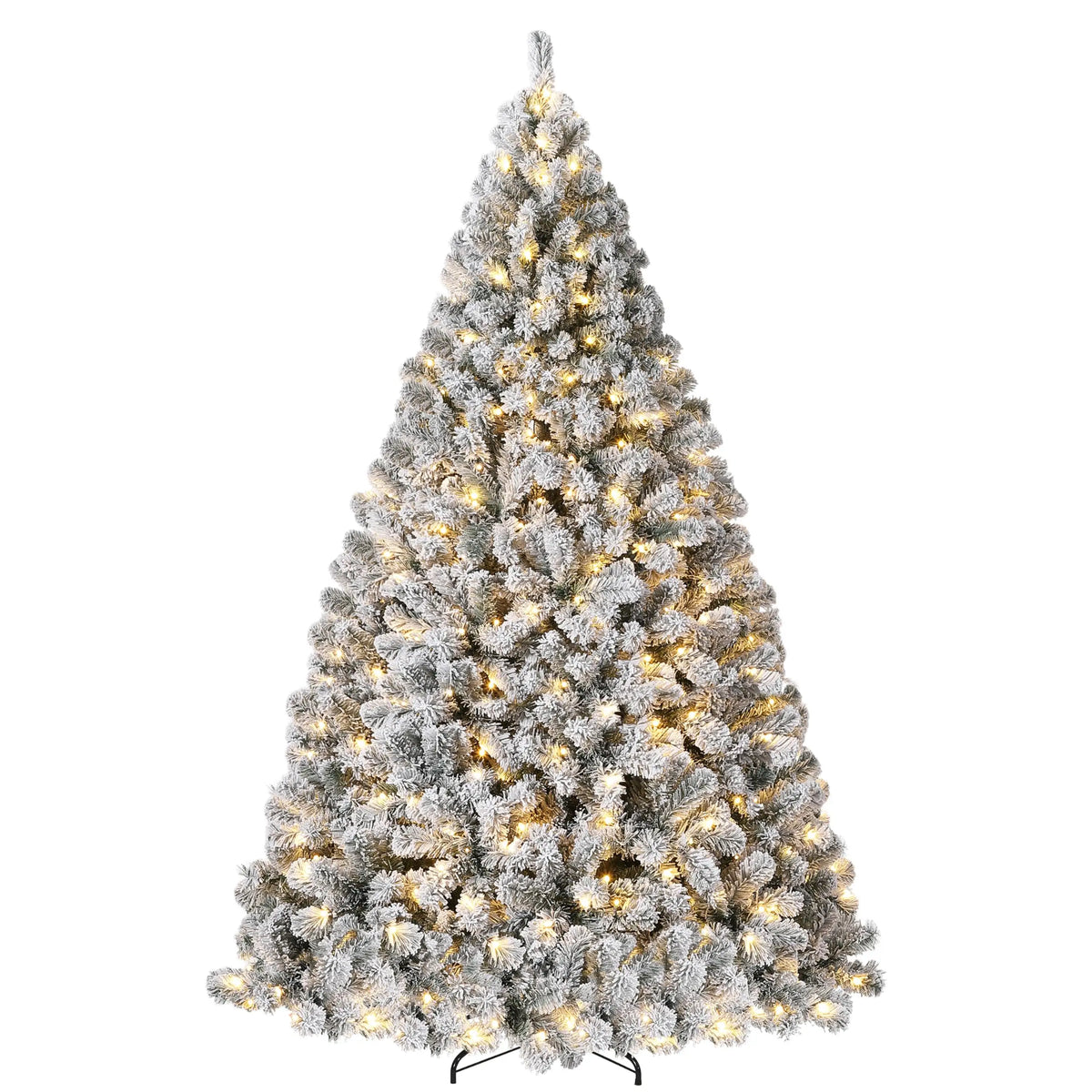 6FT Or 7.5FT Flocked Artificial Christmas Tree with Snowy Warm White LED Lights