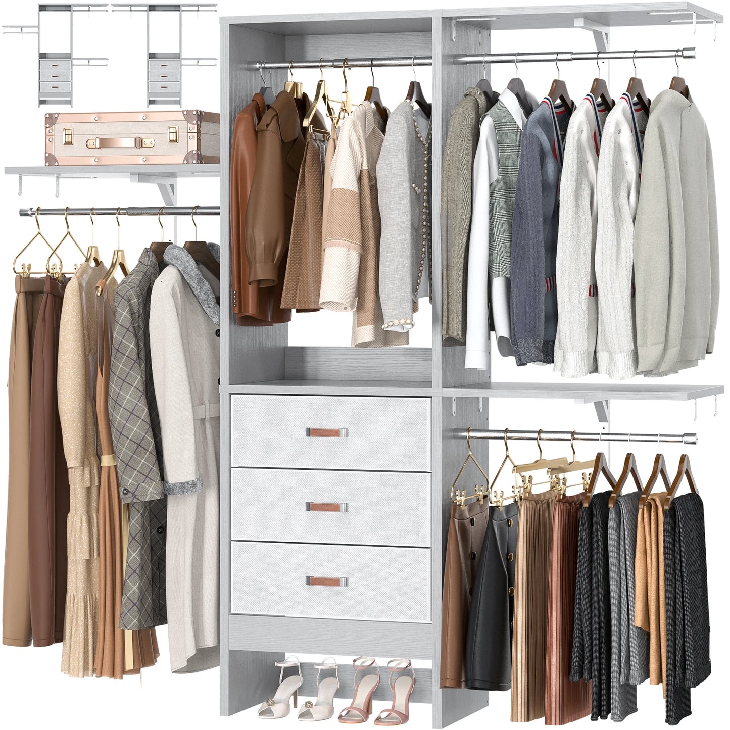 5FT Small Closet System with Drawers and Adjustable Shelves