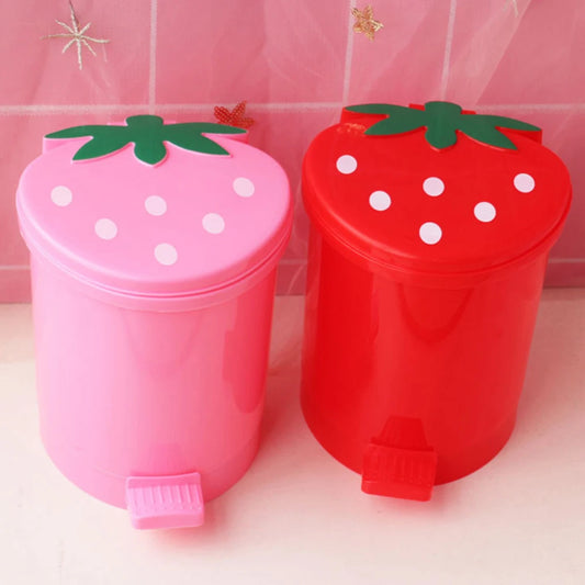Cute Mini Covered Sealed Strawberry Trash Can For Desktop And Countertop