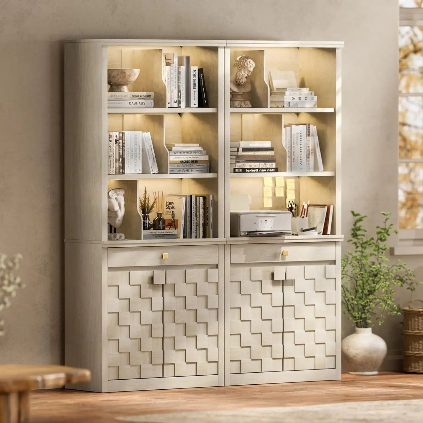 72.2" Fluted Bookcase with LED Light