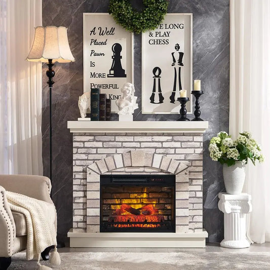 Electric Farmhouse Fireplace with Mantel Remote Control and Heater