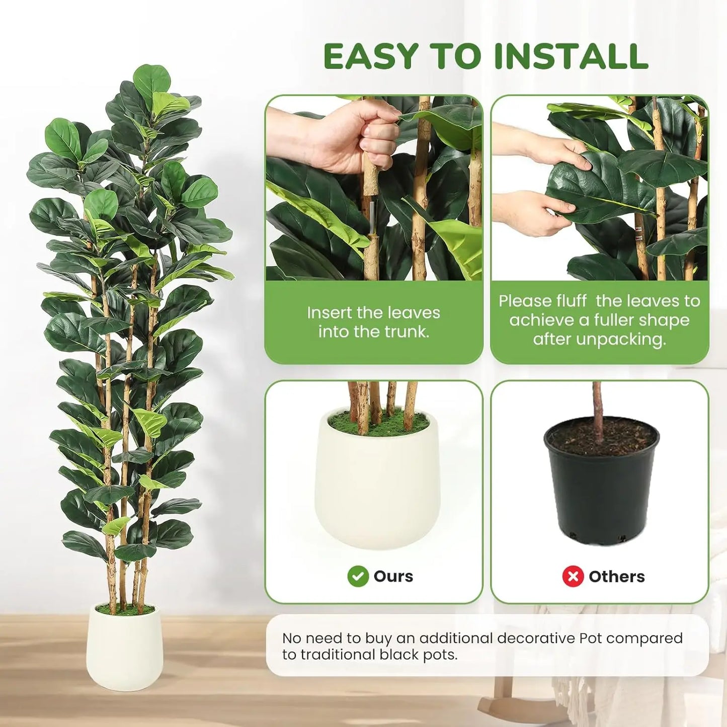 5 or 7FT Artificial Fiddle Leaf Fig Tree with Pot